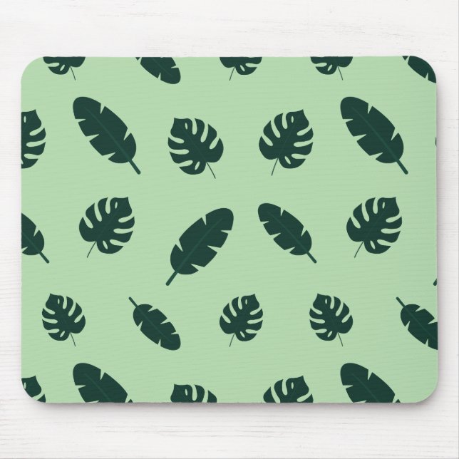 Tropical Monstera and Palm Leaves Seamless Pattern Mouse Mat (Front)
