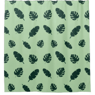Tropical Monstera and Palm Leaves Seamless Pattern Shower Curtain