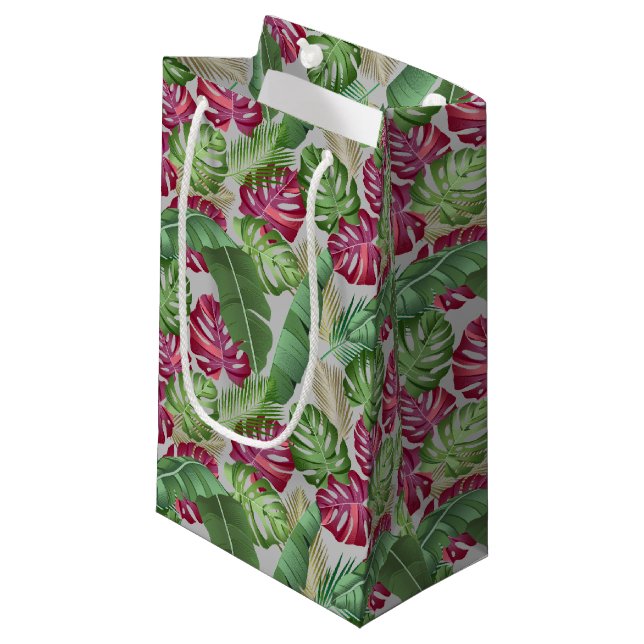 Tropical Monstera and Palm Leaves Small Gift Bag (Front Angled)