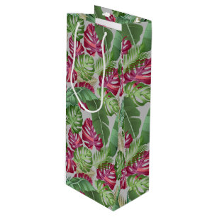 Tropical Monstera and Palm Leaves Wine Gift Bag