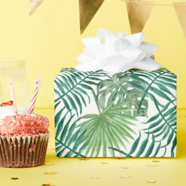 Tropical Monstera and Palm Leaves Wrapping Paper (Birthday Party)