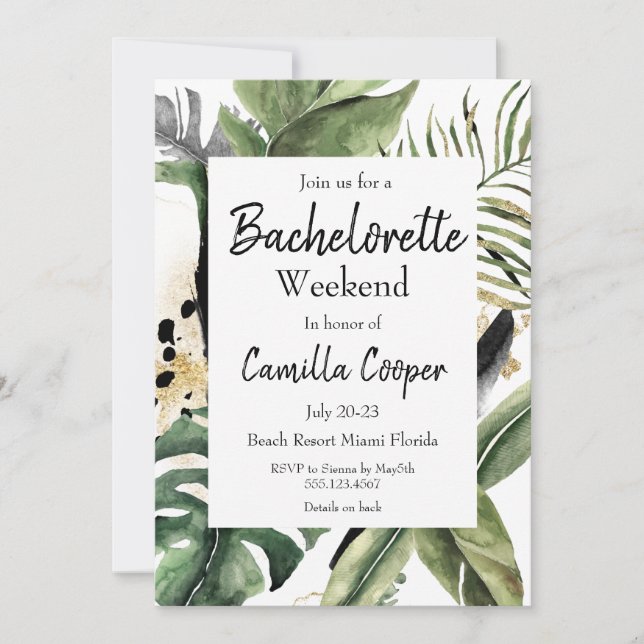 Tropical Monstera Bachelorette Party Invitation (Front)