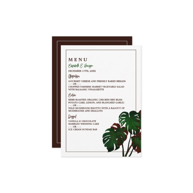 Tropical Monstera Beach Wedding Menu (Front/Back In Situ)