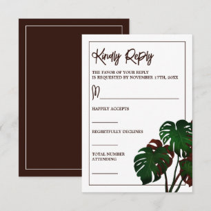 Tropical Monstera Beach Wedding RSVP Card