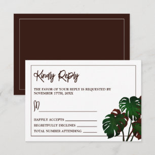 Tropical Monstera Beach Wedding RSVP Card