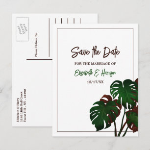 Tropical Monstera Beach Wedding Save the Date Announcement Postcard