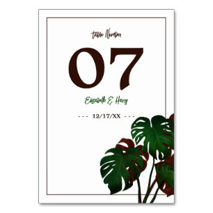 Tropical Monstera Beach Wedding Table Number