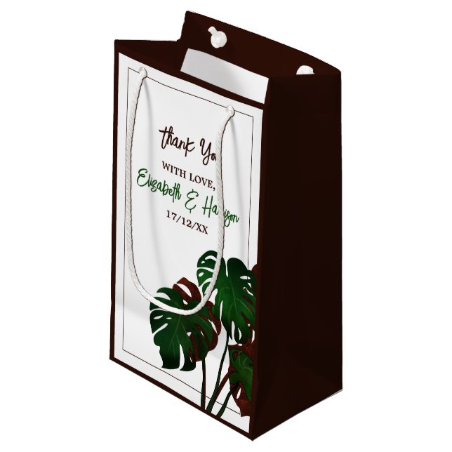 Tropical Monstera Beach Wedding Thank You Small Gift Bag (Front Angled)