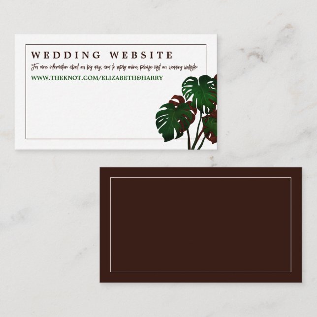Tropical Monstera Beach Wedding Website Enclosure Card (Front/Back)