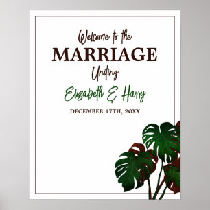 Tropical Monstera Beach Wedding Welcome Poster
