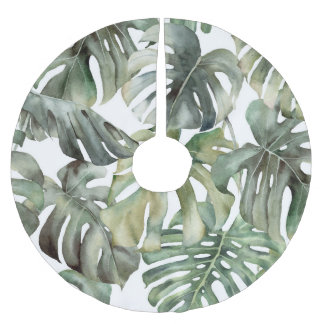 Tropical Monstera Big Watercolor Pattern Brushed Polyester Tree Skirt