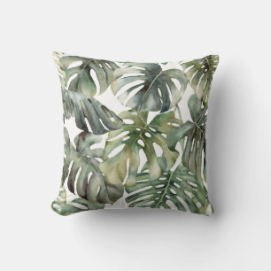 Tropical Monstera Big Watercolor Pattern Cushion