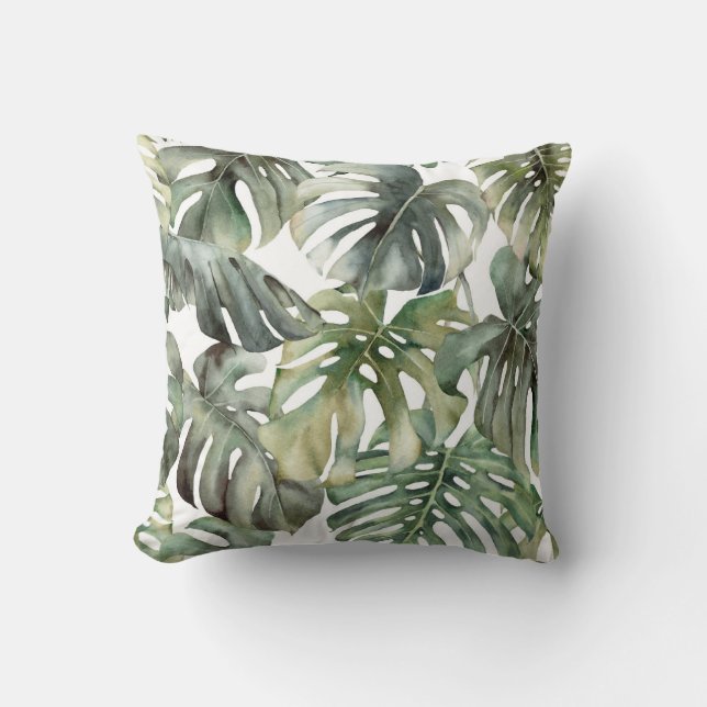 Tropical Monstera Big Watercolor Pattern Cushion (Front)