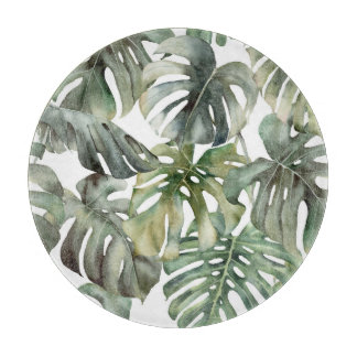 Tropical Monstera Big Watercolor Pattern Cutting Board