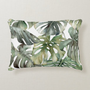Tropical Monstera Big Watercolor Pattern Decorative Cushion