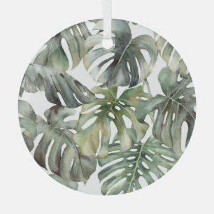 Tropical Monstera Big Watercolor Pattern Glass Tree Decoration