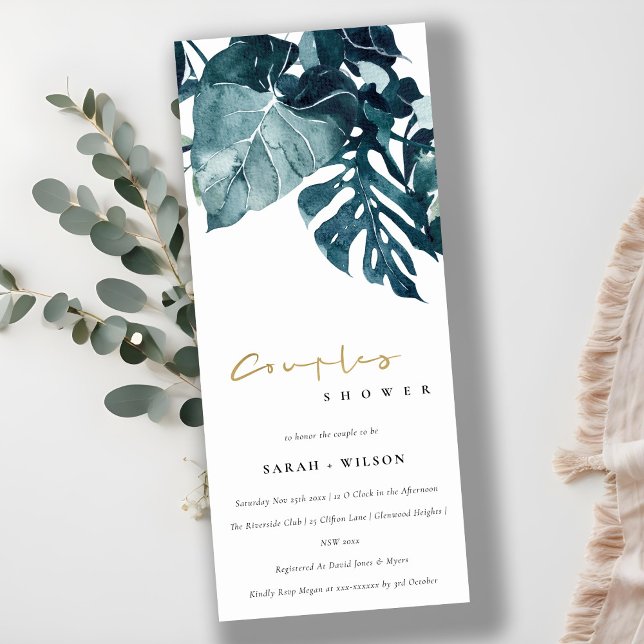 Tropical Monstera Blue Foliage Couples Shower Invitation (Creator Uploaded)