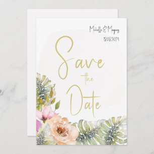 Tropical Monstera Boho Floral Watercolor Art Save The Date