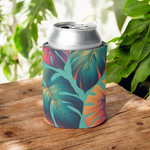 Tropical Monstera Bold Floral & Palm in Green Can Cooler