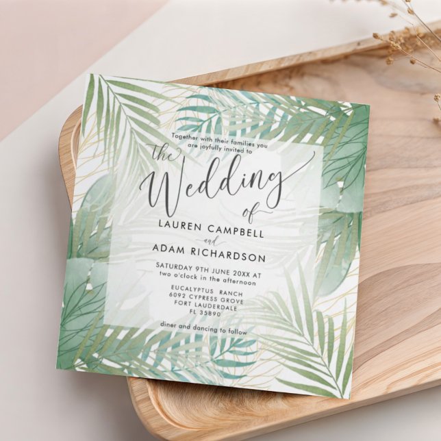 Tropical Monstera Botanical Watercolor Wedding Invitation (Creator Uploaded)