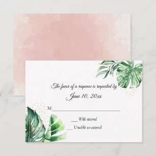 Tropical Monstera Botanicals & Gold Wedding  RSVP Card