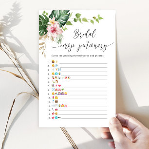 Tropical monstera bridal shower emoji pictionary