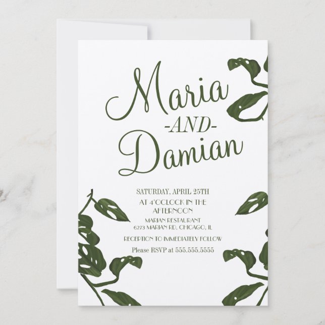 Tropical Monstera Cheese Vine Kraft Wedding Invitation (Front)