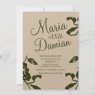Tropical Monstera Cheese Vine Kraft Wedding Invitation