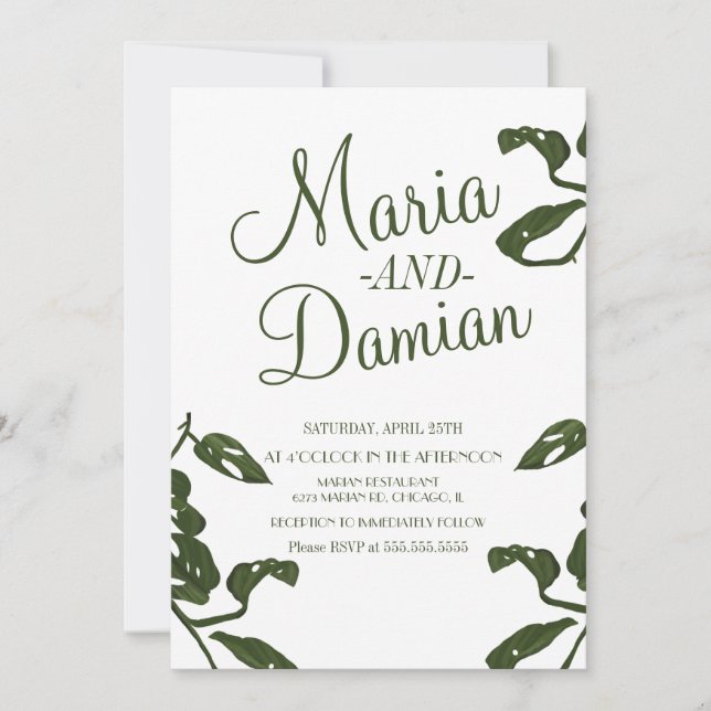 Tropical Monstera Cheese Vine Wedding Invitation (Front)