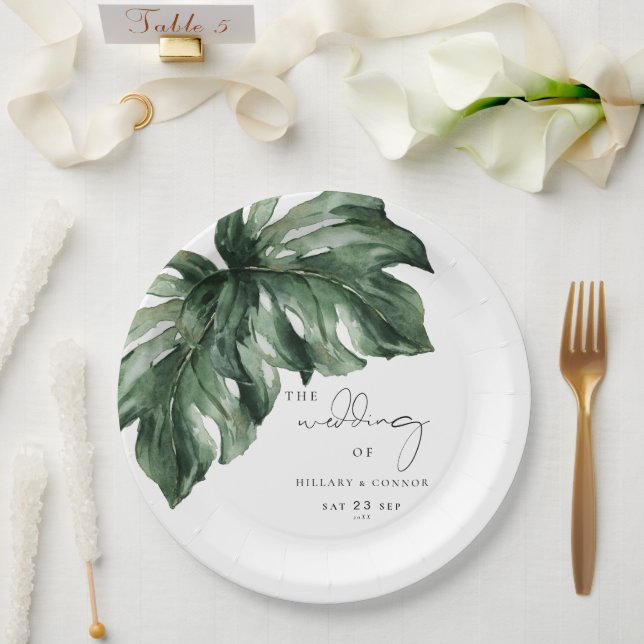 Tropical Monstera elegant wedding Paper Plate (Wedding)