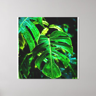 Tropical Monstera Glow – Jungle Leaf Photography Canvas Print