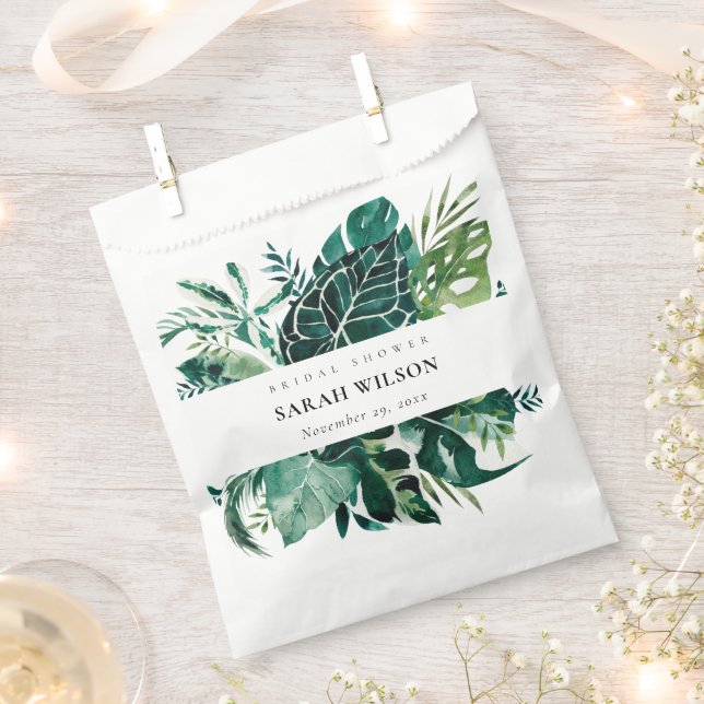 Tropical Monstera Green Foliage Bridal Shower Favour Bags (Clipped)