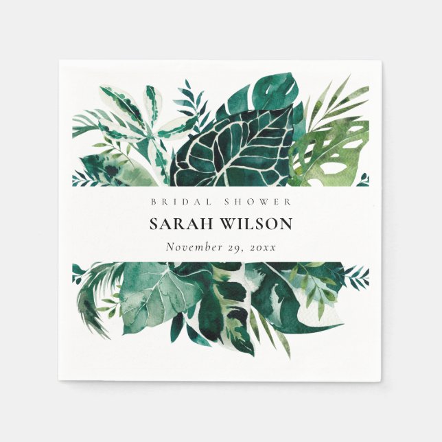 Tropical Monstera Green Foliage Bridal Shower Napkin (Front)