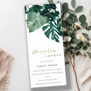 Tropical Monstera Green Foliage Couples Shower Invitation