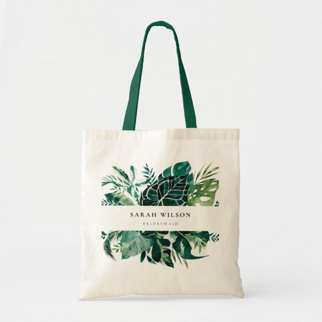 Tropical Monstera Green Foliage Leafy Bridesmaid Tote Bag (Front)