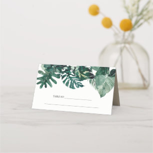 Tropical Monstera Green Foliage Leafy Wedding Place Card