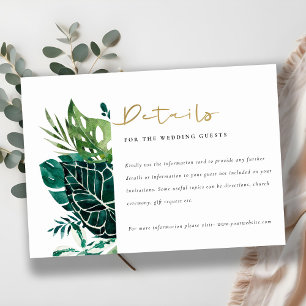 Tropical Monstera Green Foliage Wedding Details En Enclosure Card