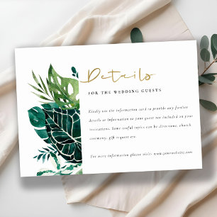 Tropical Monstera Green Foliage Wedding Details  Enclosure Card