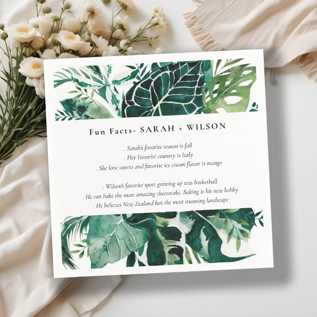 Tropical Monstera Green Foliage Wedding Fun Facts Napkin (Creator Uploaded)