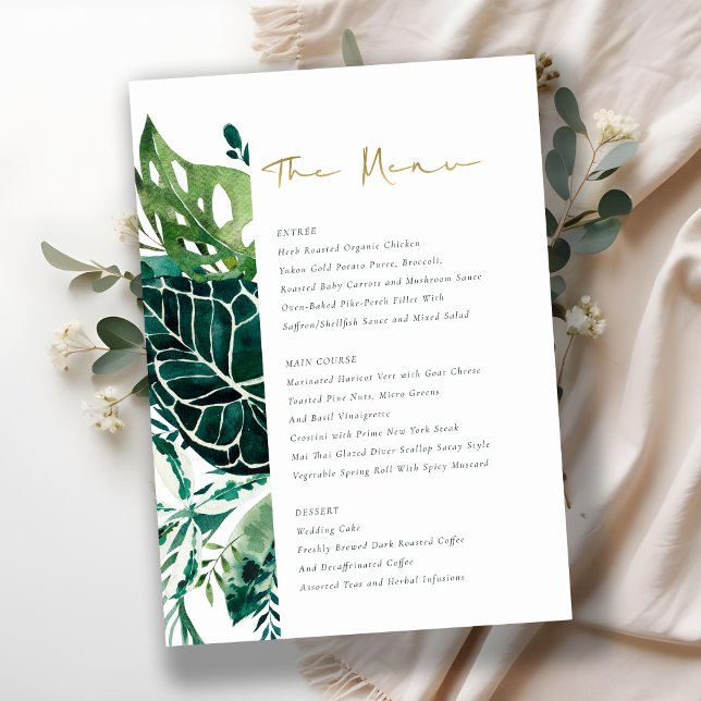 Tropical Monstera Green Foliage Wedding Menu (Creator Uploaded)