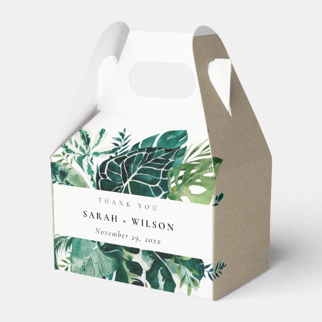 Tropical Monstera Green Foliage Wedding Thank Favour Box (Front Side)