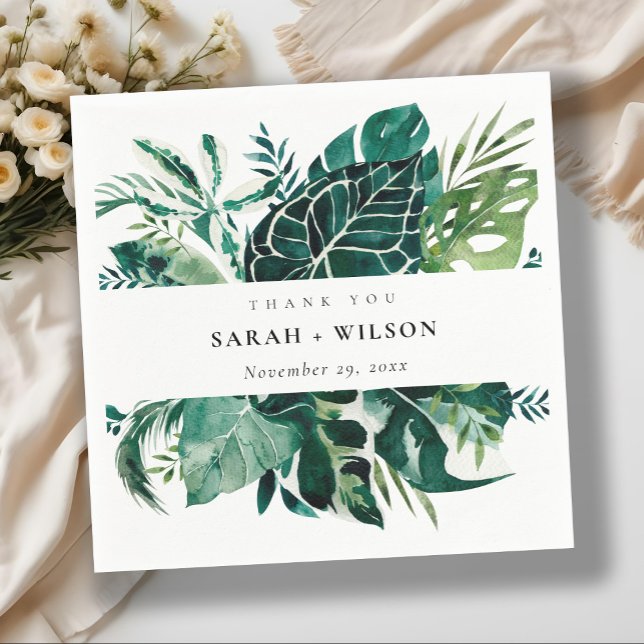 Tropical Monstera Green Foliage Wedding Thank You Napkin (Creator Uploaded)