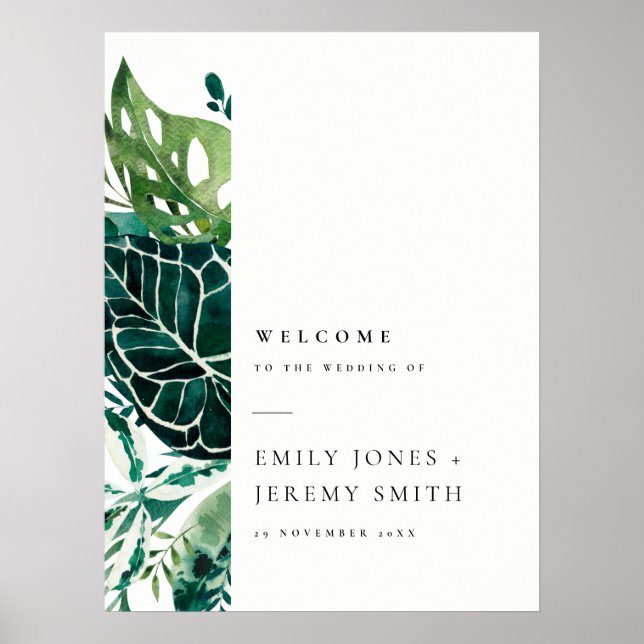 Tropical Monstera Green Foliage Wedding Welcome Poster (Front)
