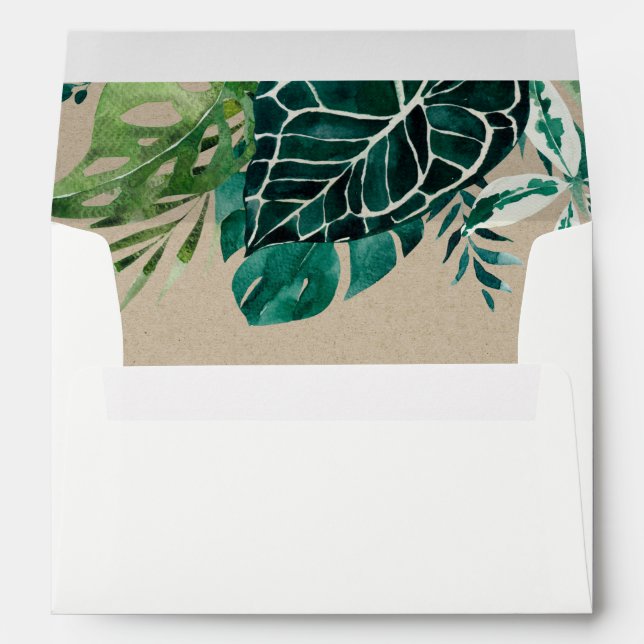 Tropical Monstera Green Kraft Foliage Wedding Enve Envelope (Back (Bottom))