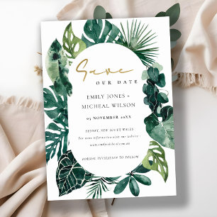 Tropical Monstera Green Leafy Save The Date Invite