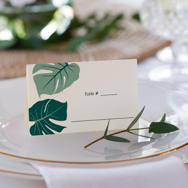 Tropical Monstera Green | Wedding table place Card (Creator Uploaded)