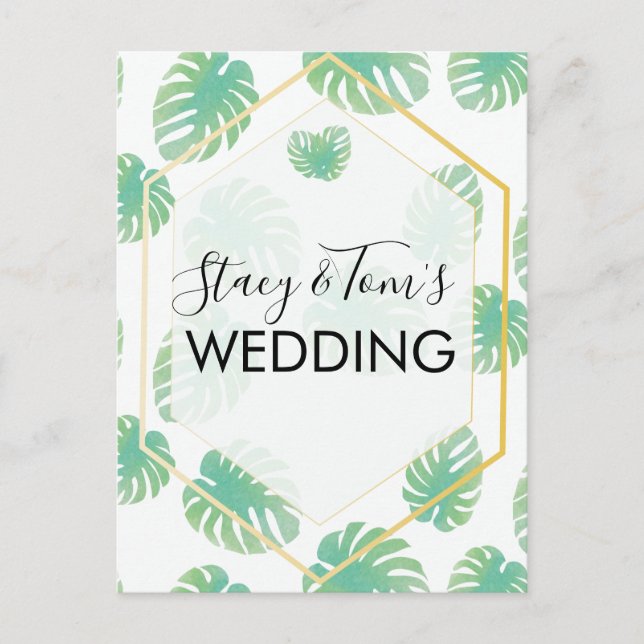 Tropical Monstera Hand Drawn Botany Wedding Postcard (Front)