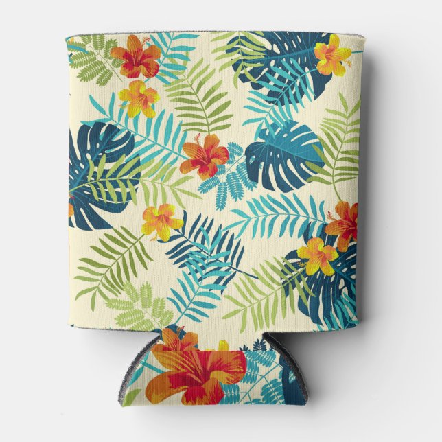 Tropical Monstera Hibiscus Summer Pattern Can Cooler (Front)