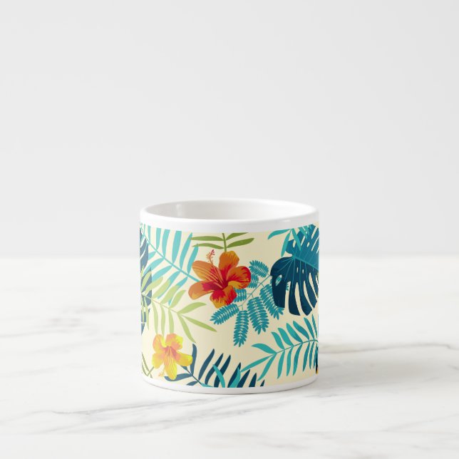 Tropical Monstera Hibiscus Summer Pattern Espresso Cup (Front)
