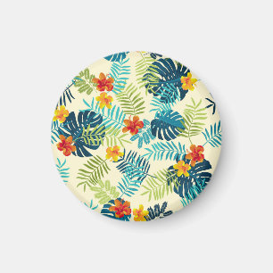Tropical Monstera Hibiscus Summer Pattern Magnet